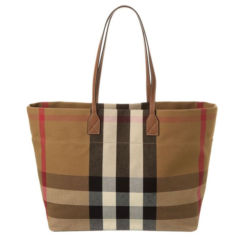 Burberry Check Canvas & Leather Tote, Beige - Picture 2 of 4